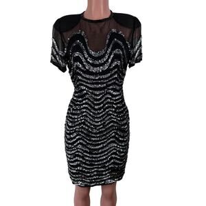 AJ Bari VINTAGE 80s Sequin 100% silk Dress Cocktail Holiday evening event retro